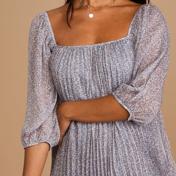 Lulus Blue Floral Pleated Dress - Picture 2 of 8